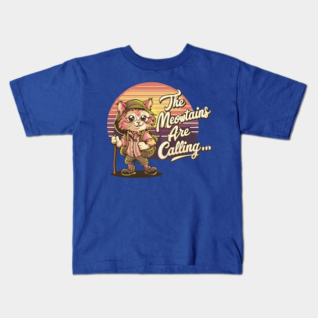 cat hiking Kids T-Shirt by Dylante